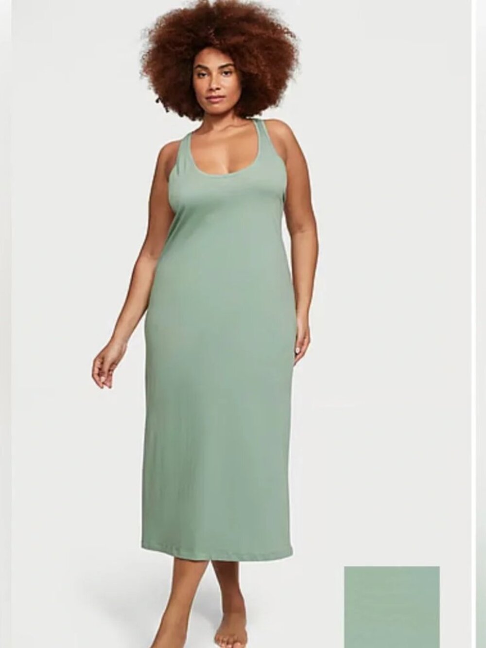 Victoria’s Secret Cotton Racerback Tank Maxi Sleepshirt Gown Seasalt Green M/L
